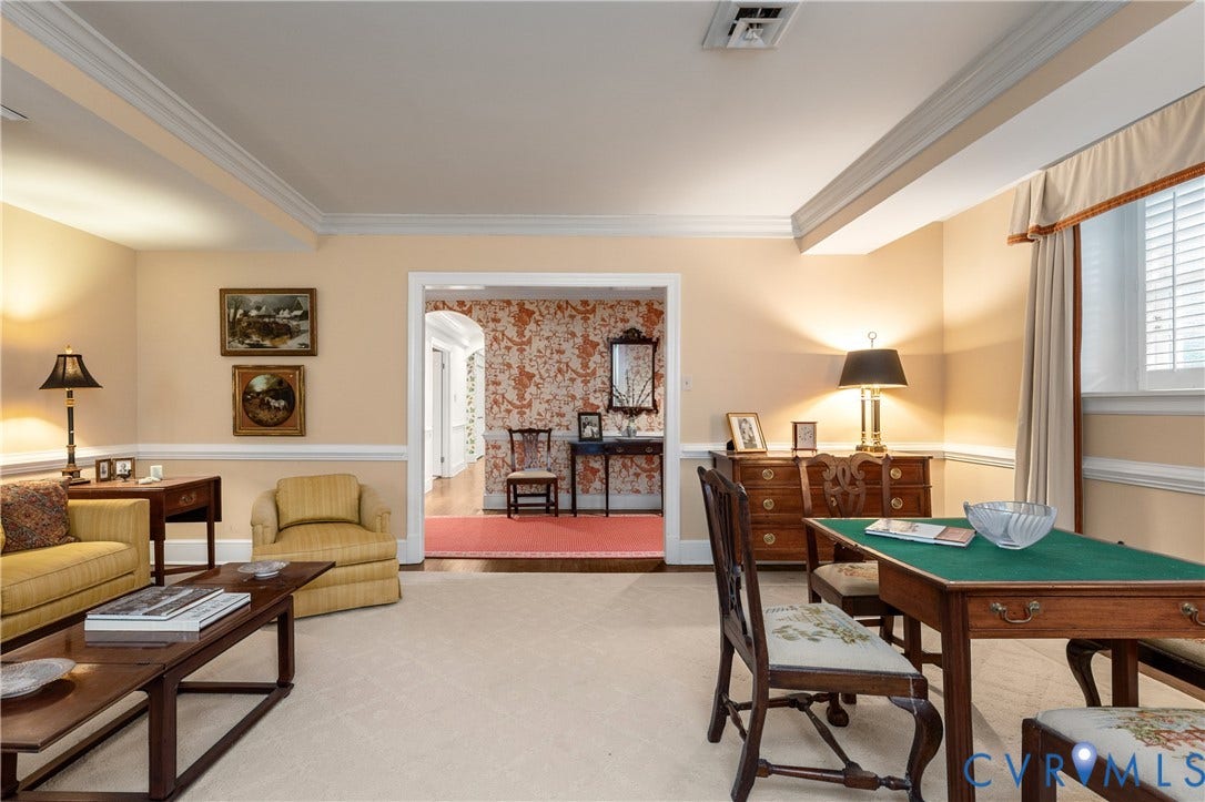 5621 Cary Street Road, #U4, Wilton, Richmond, VA 23226 Interior space featuring crown molding, chair rail trim, and window shutters