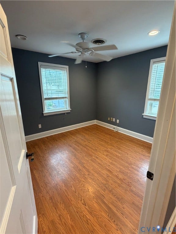6323 Mallory Drive, Richmond, VA 23226 Hardwood flooring, painted walls, ceiling fan, recessed lighting, and dual windows