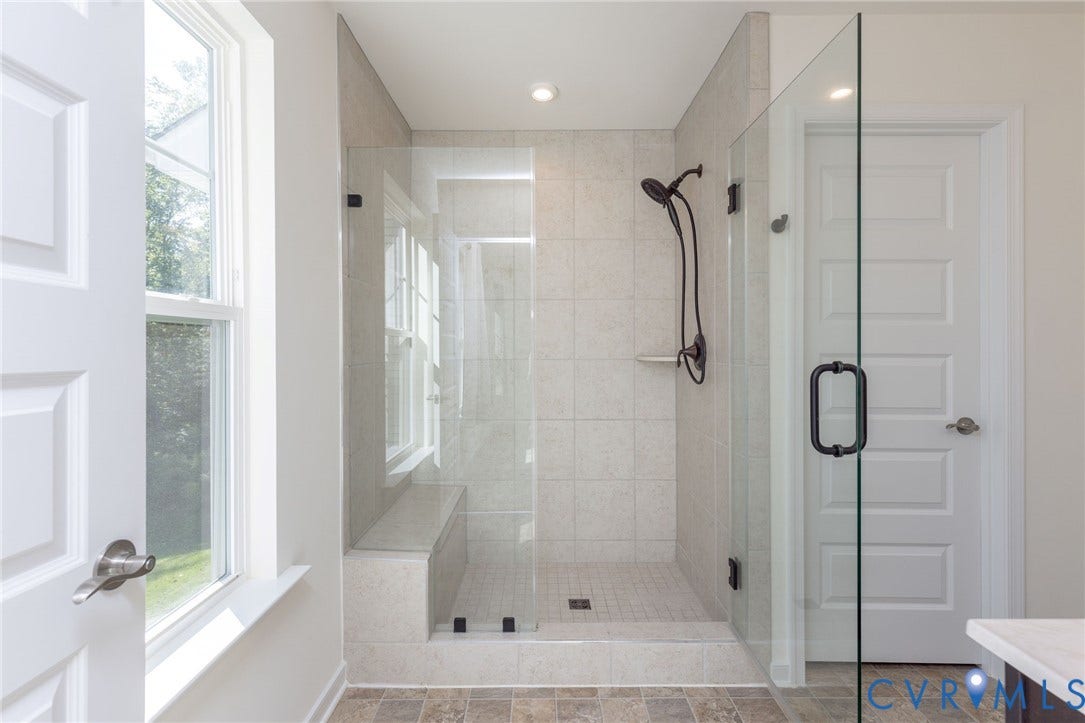 3625 Rainy Day Drive, Midlothian, Midlothian, VA 23112 Bathroom with great walk in shower, bench seat, & great natural light
