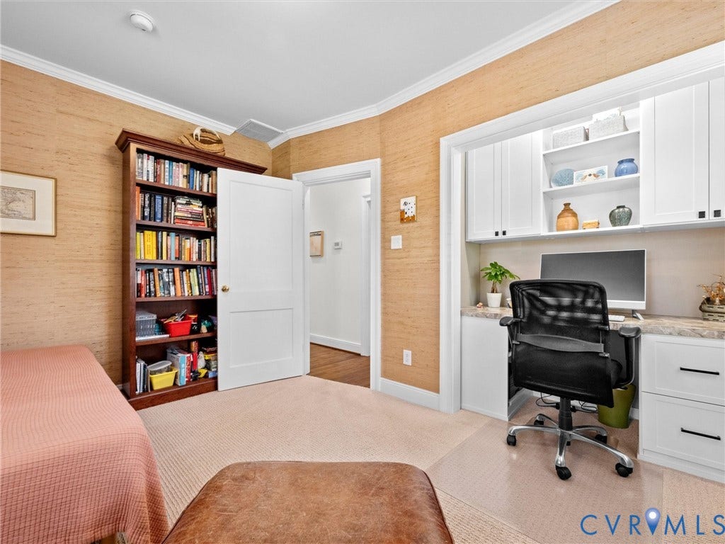7723 Stuart Hall Road, Rollingwood Terrace, Henrico, VA 23229 Built-in desk with overhead cabinetry, recessed lighting, and a countertop