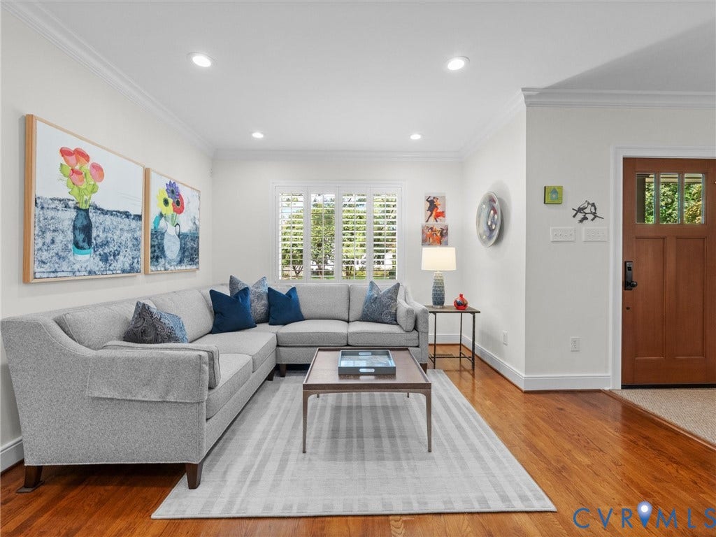 7723 Stuart Hall Road, Rollingwood Terrace, Henrico, VA 23229 Wood-finish flooring throughout, recessed lighting, crown molding, and plantation shutters