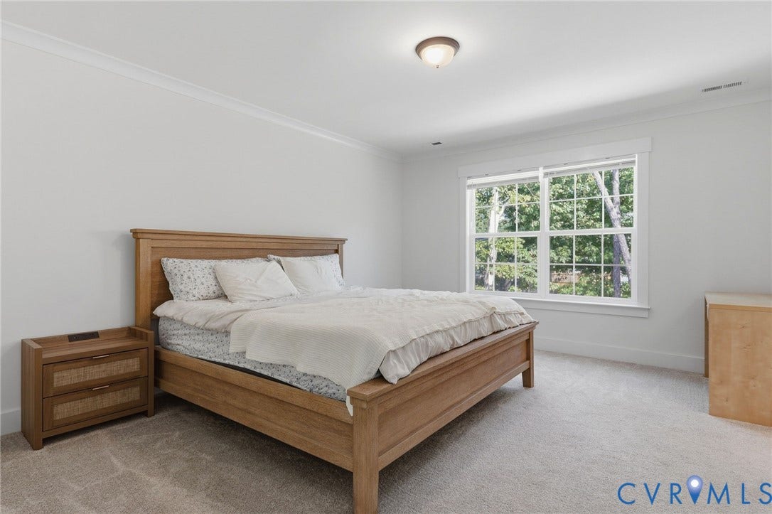 6142 Jackline Run, Watermark, Chesterfield, VA 23234 Recessed lighting, crown molding, white walls, carpeted flooring, and a double-paned window