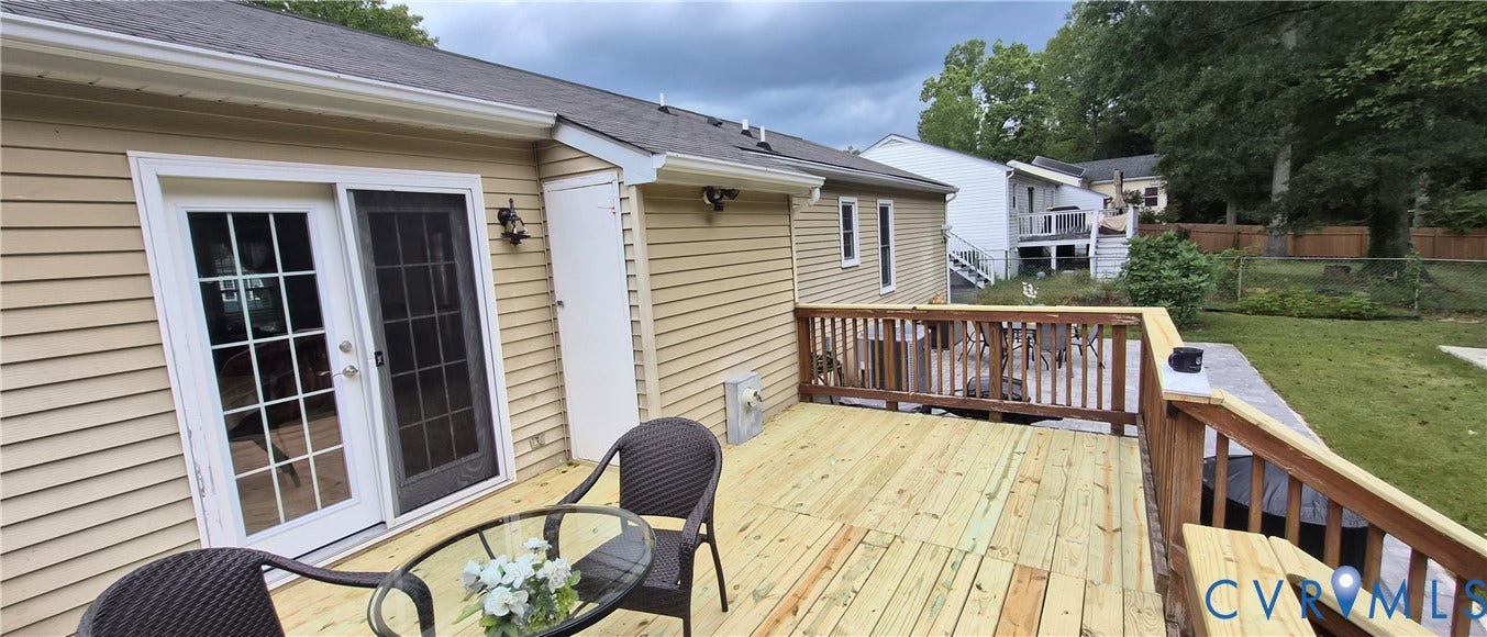 Expansive outdoor deck featuring wood flooring and a perimeter railing