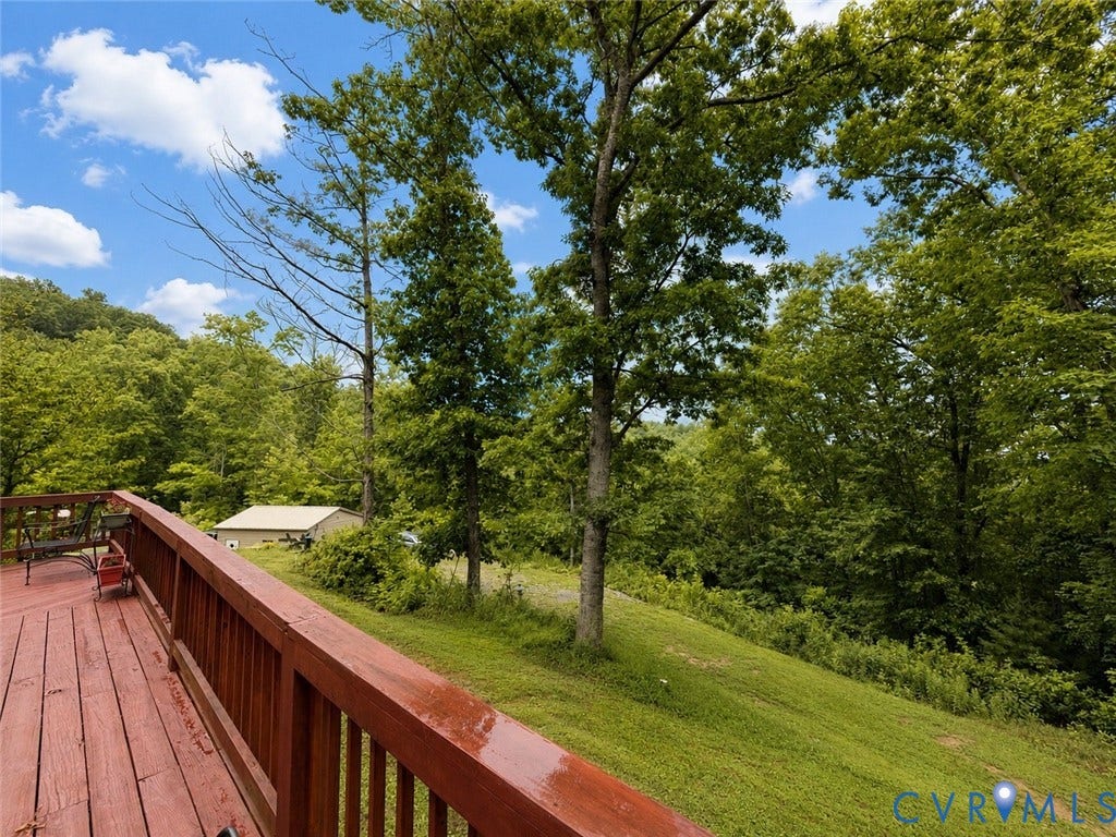 Wood-finish deck with a matching railing