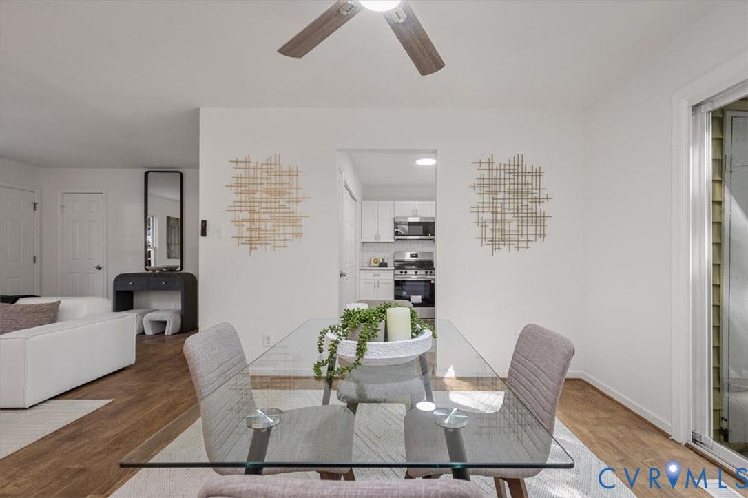 3031 Speeks Drive, Midlothian, VA 23112 Wood-finish flooring throughout, with a ceiling fan featuring integrated lighting
