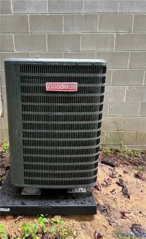 3031 Speeks Drive, Midlothian, VA 23112 Goodman HVAC unit installed on a concrete block foundation