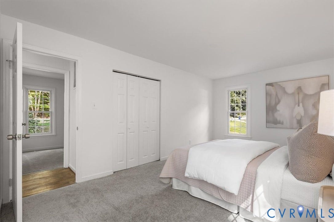 3031 Speeks Drive, Midlothian, VA 23112 Neutral wall finishes, dual pane windows, grey carpet, and bi-fold closet doors