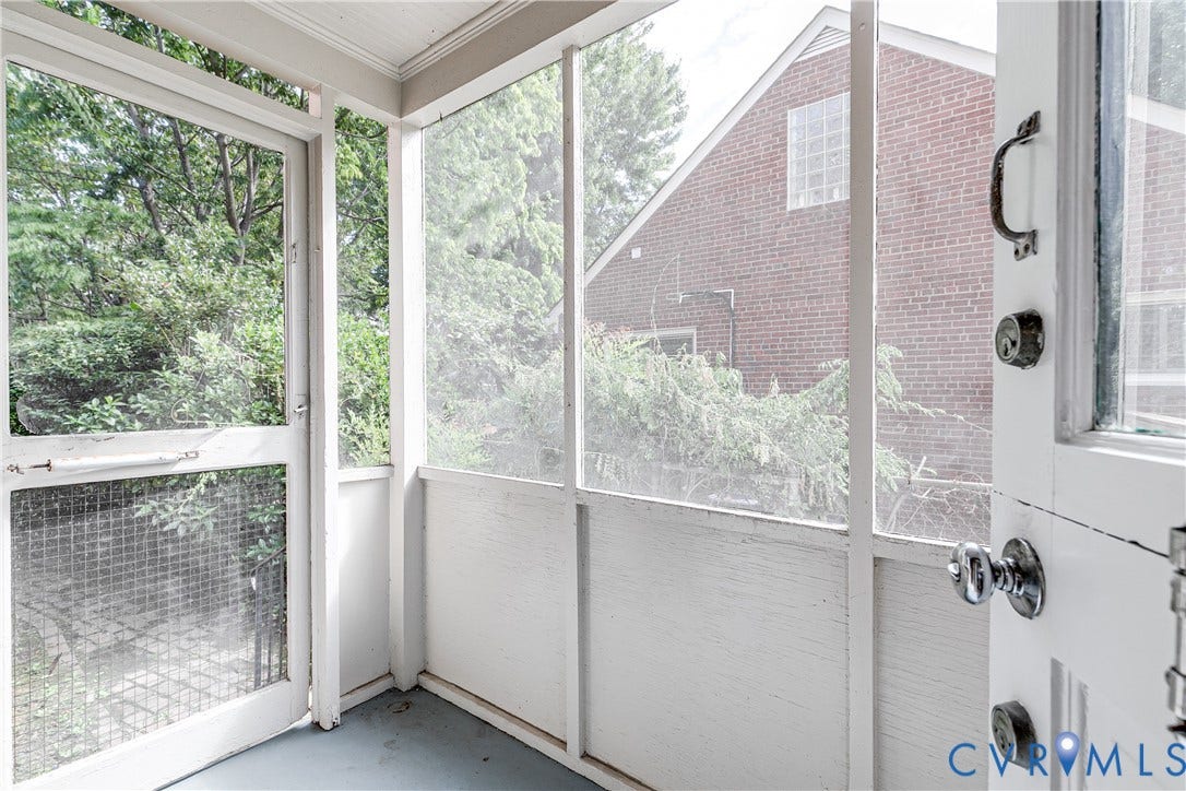 4010 Patterson Avenue, #1stfl, Richmond, VA 23221 Screened porch with painted wood frame, painted flooring, and a white screen door