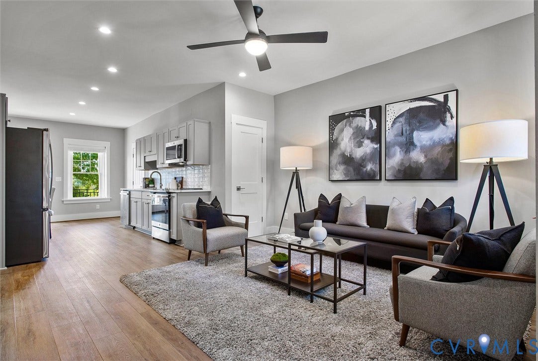 2902 Idlewood, #5, Richmond, VA 23221 Open-concept living space with recessed lighting and a ceiling fan