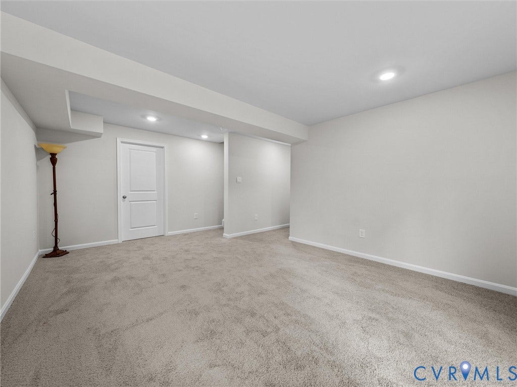 6901 Switch Cane Court, The Arbors, New Kent, VA 23141 Recessed ceiling lighting, light gray wall paint, light gray carpeting, white trim, and a white interior door