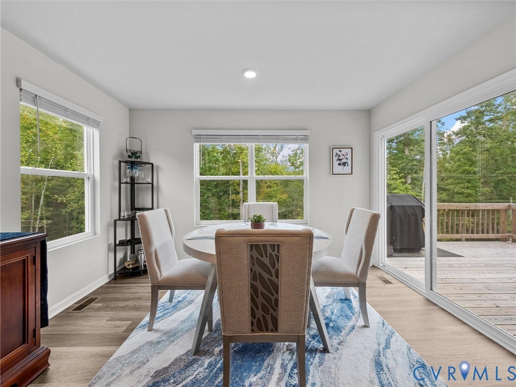 6901 Switch Cane Court, The Arbors, New Kent, VA 23141 Light gray wall paint, recessed ceiling lighting, wood-finish flooring, sliding glass door, and a spacious outdoor deck