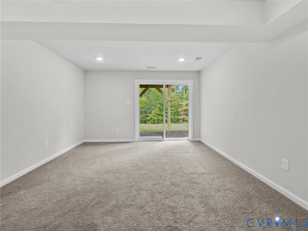 6901 Switch Cane Court, The Arbors, New Kent, VA 23141 Neutral tone wall paint, recessed lighting, carpeted flooring, and a sliding glass door