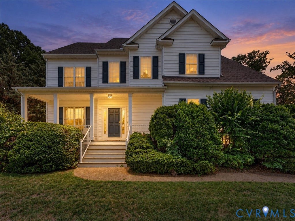 7478 Troub Lane, Elwin Place, Mechanicsville, VA 23111 Two-story exterior with horizontal siding, a covered front porch, decorative shutters, and gabled roof lines