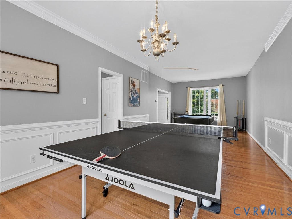 7478 Troub Lane, Elwin Place, Mechanicsville, VA 23111 Hardwood flooring, crown molding, chair rail molding, and a chandelier