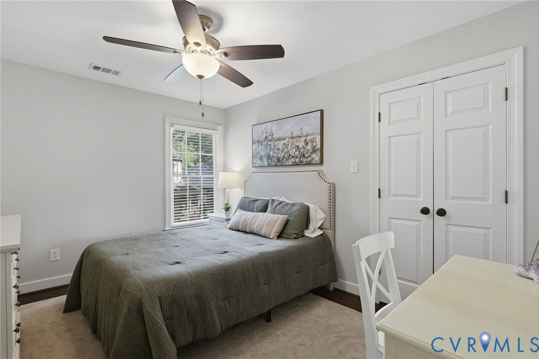 12718 Lakestone Drive, The Pointe, Midlothian, VA 23114 Bedroom 2 - Woodgrain LVP with area rug, large closet