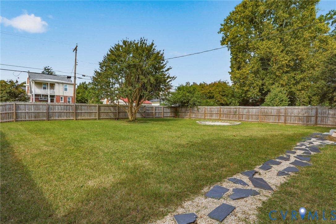 2900 Seminary Avenue, Northside, Richmond, VA 23220 Spacious backyard with lawn and wood privacy fence.