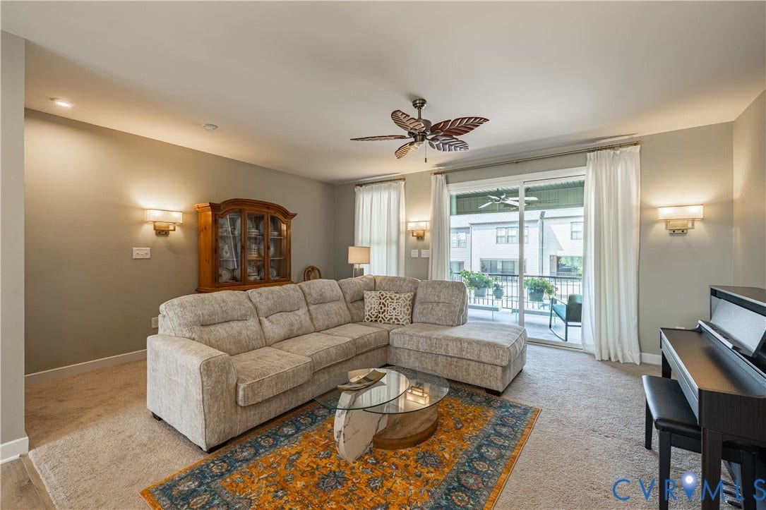 14336 Altavista Boulevard, Midlothian, VA 23114 Recessed ceiling lighting, wall sconces, ceiling fan, and sliding glass doors leading to a balcony