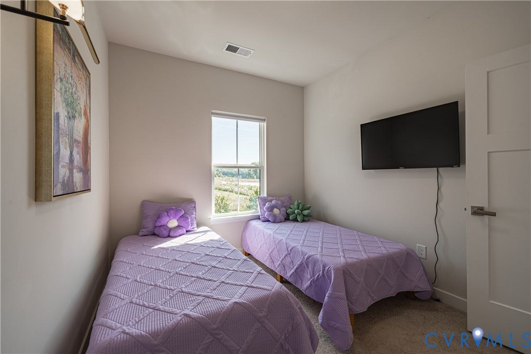 14336 Altavista Boulevard, Midlothian, VA 23114 Vaulted ceiling with a flush-mount light fixture, a rectangular window, and a door with a lever handle