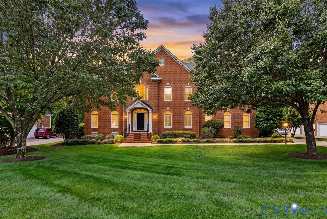 3808 Barrington Branch Court, Henrico, VA 23233 Brick facade with a prominent gabled roofline and a front portico