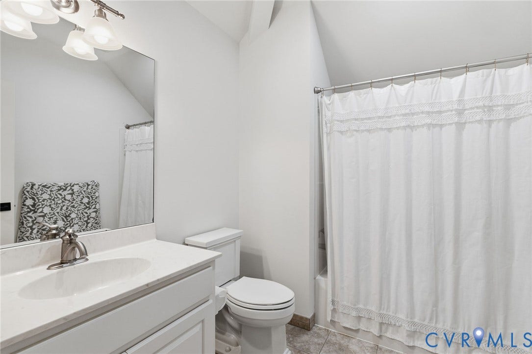 3808 Barrington Branch Court, Henrico, VA 23233 Bathroom featuring a white vanity with an integrated sink, brushed nickel faucet, and overhead vanity lighting