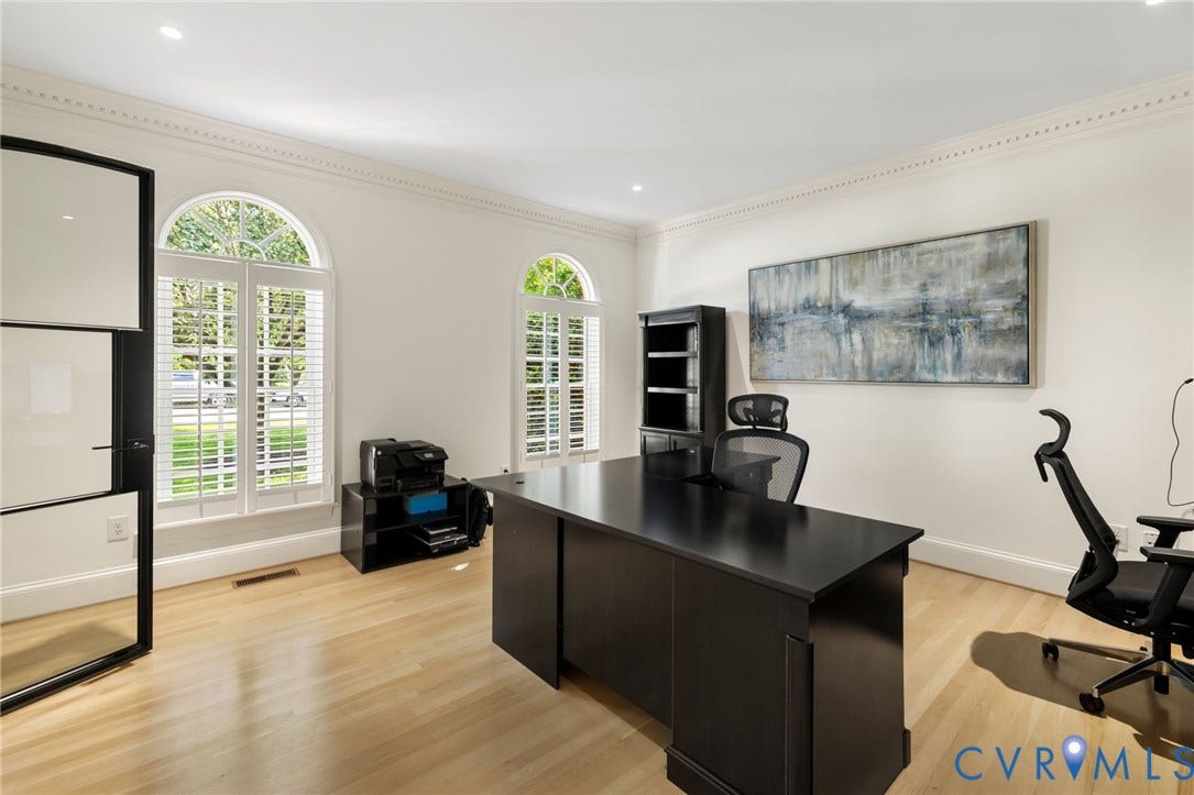 3808 Barrington Branch Court, Henrico, VA 23233 Hardwood flooring, arched windows with plantation shutters, recessed lighting, and crown molding