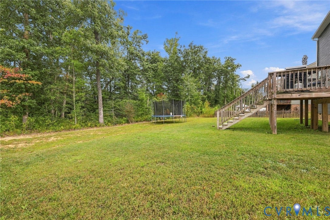 Expansive grassy yard with mature trees