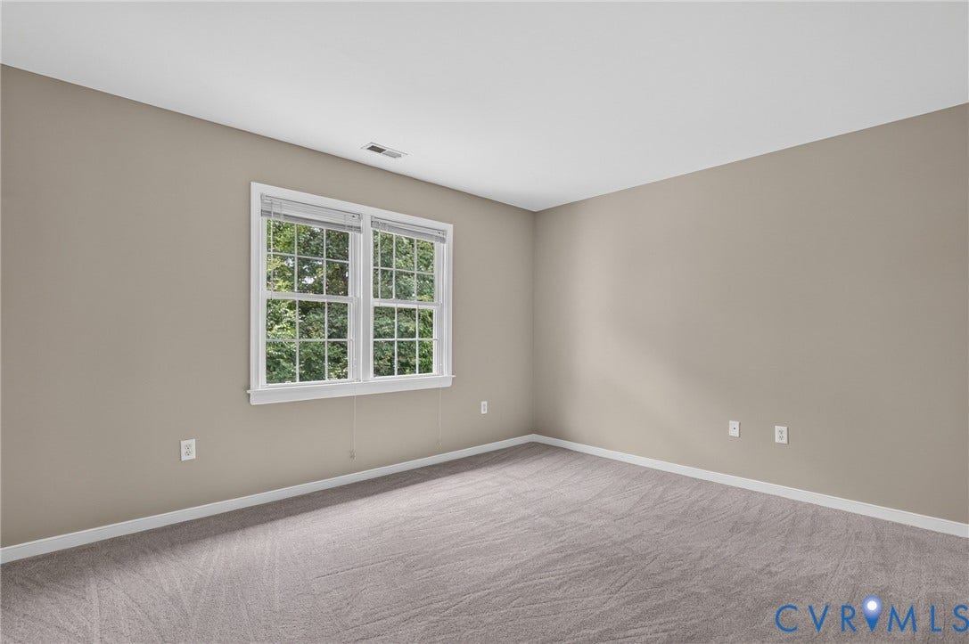 Double-paned window with divided lites, neutral wall tones, white trim, and soft grey carpeting