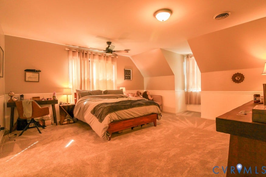511 Riverview Court, Chester, VA 23836 Carpeted room featuring a ceiling fan, recessed lighting, and sloped ceiling details