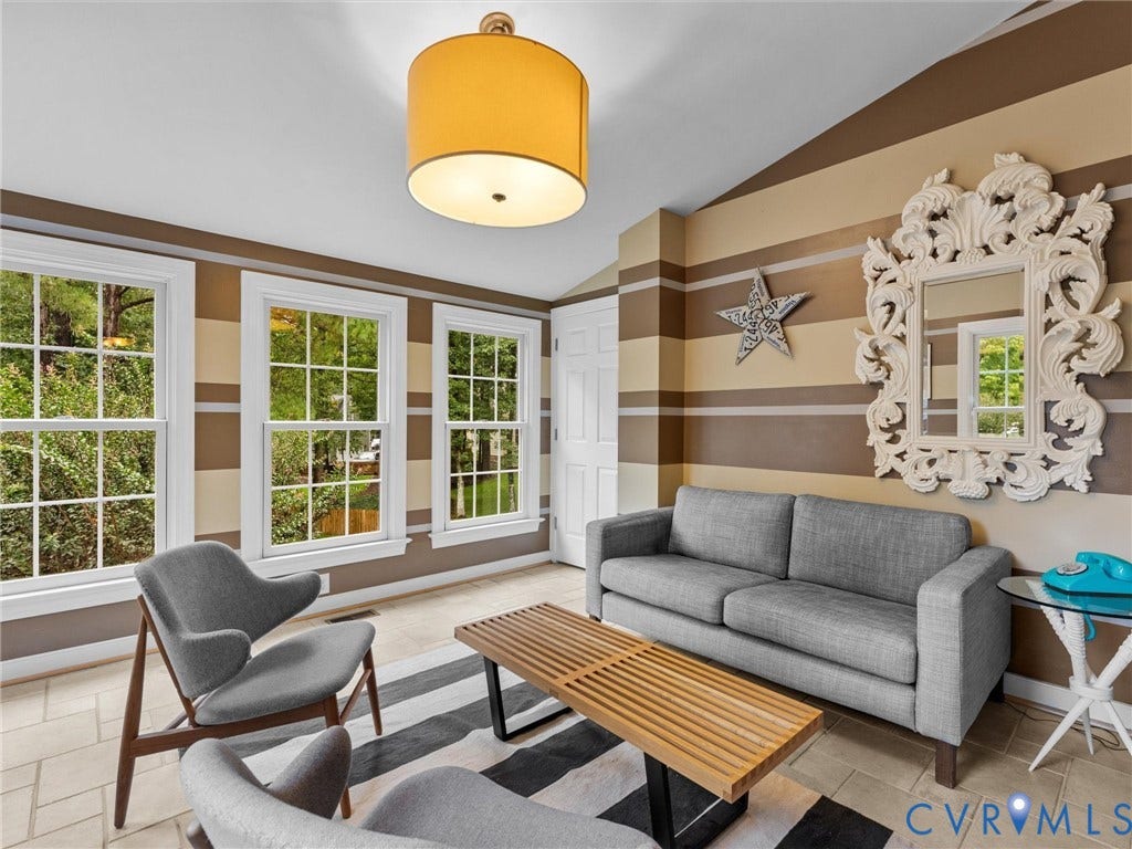 12100 English Ivy Lane, Glen Allen, VA 23059 Multi-pane windows, vaulted ceiling, and drum-style pendant lighting fixture