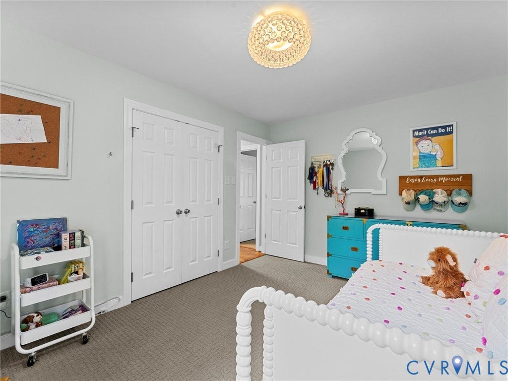 12100 English Ivy Lane, Glen Allen, VA 23059 Room featuring neutral-toned carpeting, double-panel closet doors, a multi-panel interior door, and a circular crystal-style flush mount light fixture