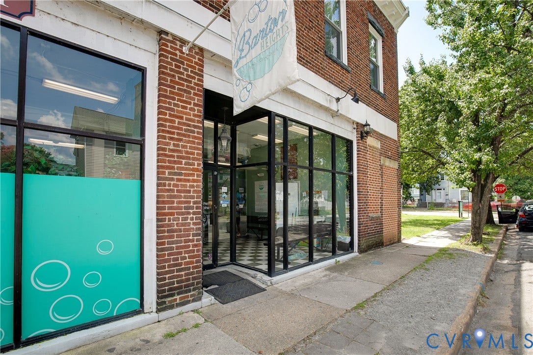 2021 North Avenue, Richmond, VA 23222 Brick exterior with large storefront windows and a glass entry door