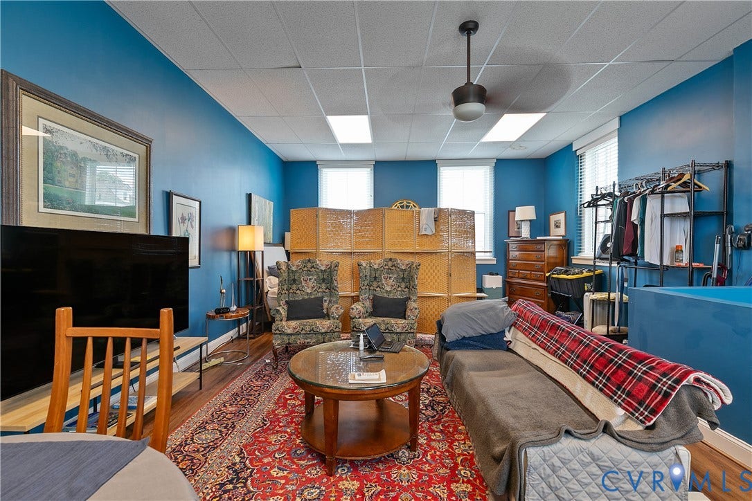 2021 North Avenue, Richmond, VA 23222 Hardwood-finish flooring, drop ceiling with recessed lighting, and ceiling fan