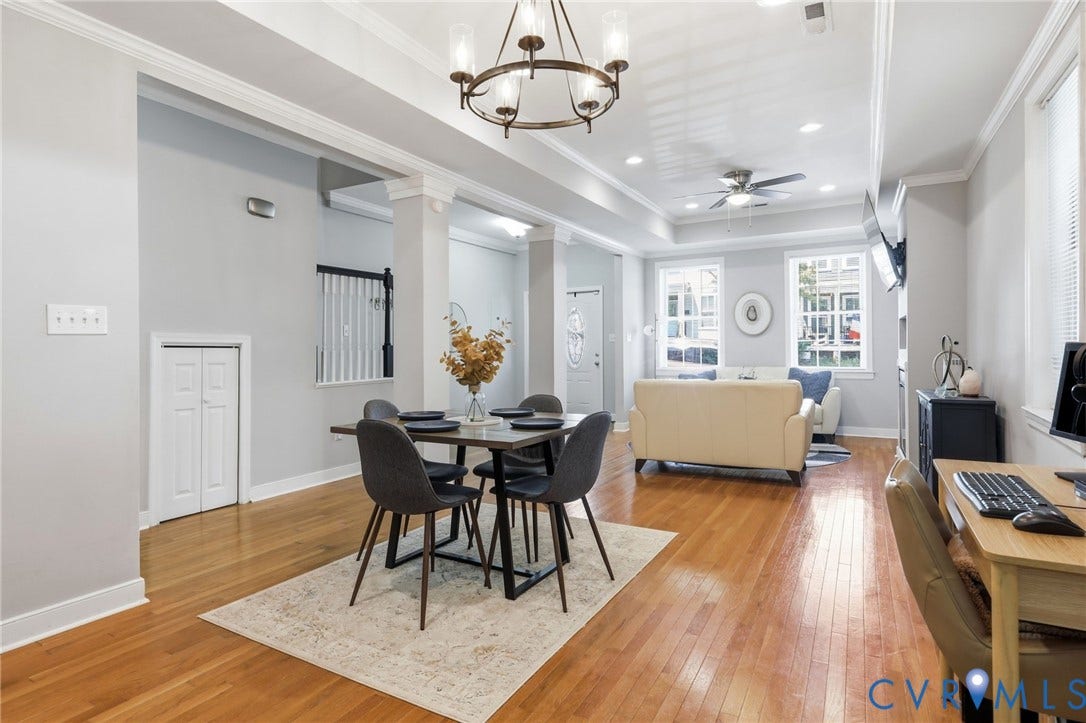 3015 M Street, Church Hill, Richmond, VA 23223 Wood-finish flooring throughout, tray ceiling with recessed lighting, and a ceiling fan