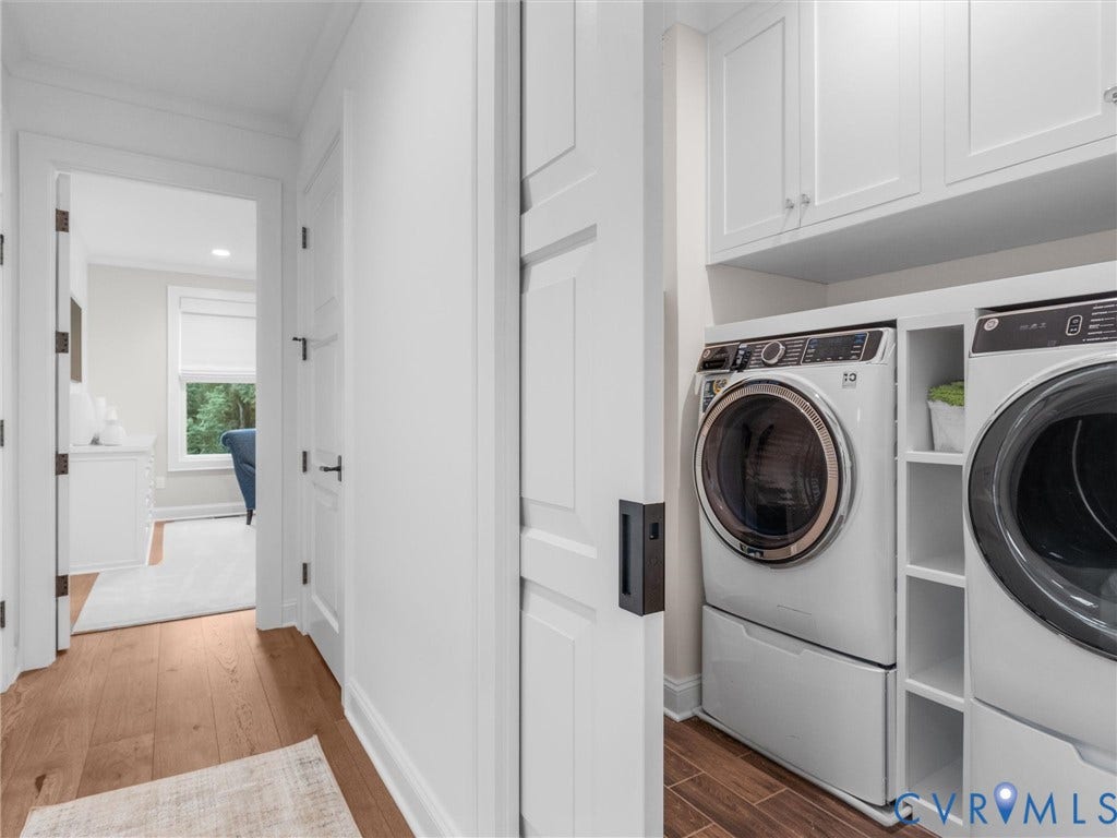 511 Libbie Avenue, #A, The Row At Westhampton, Richmond, VA 23226 White cabinetry with integrated shelving, wood-finish flooring, and a recessed light fixture