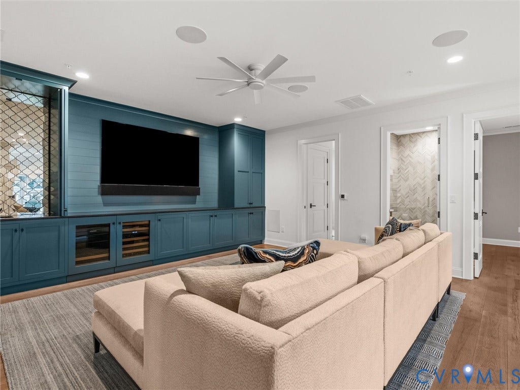 511 Libbie Avenue, #A, The Row At Westhampton, Richmond, VA 23226 Integrated entertainment wall with built-in cabinetry and beverage refrigerators