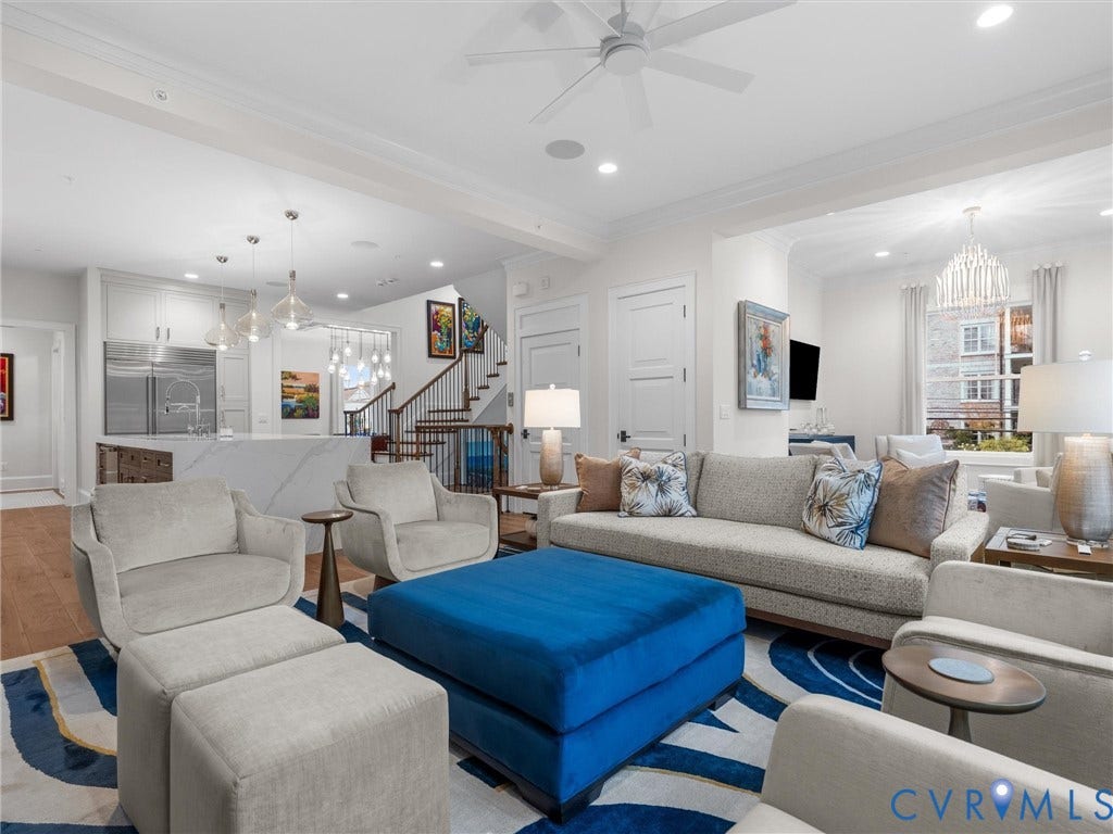511 Libbie Avenue, #A, The Row At Westhampton, Richmond, VA 23226 Open-concept living space with recessed lighting, high ceilings, and wood-finish flooring