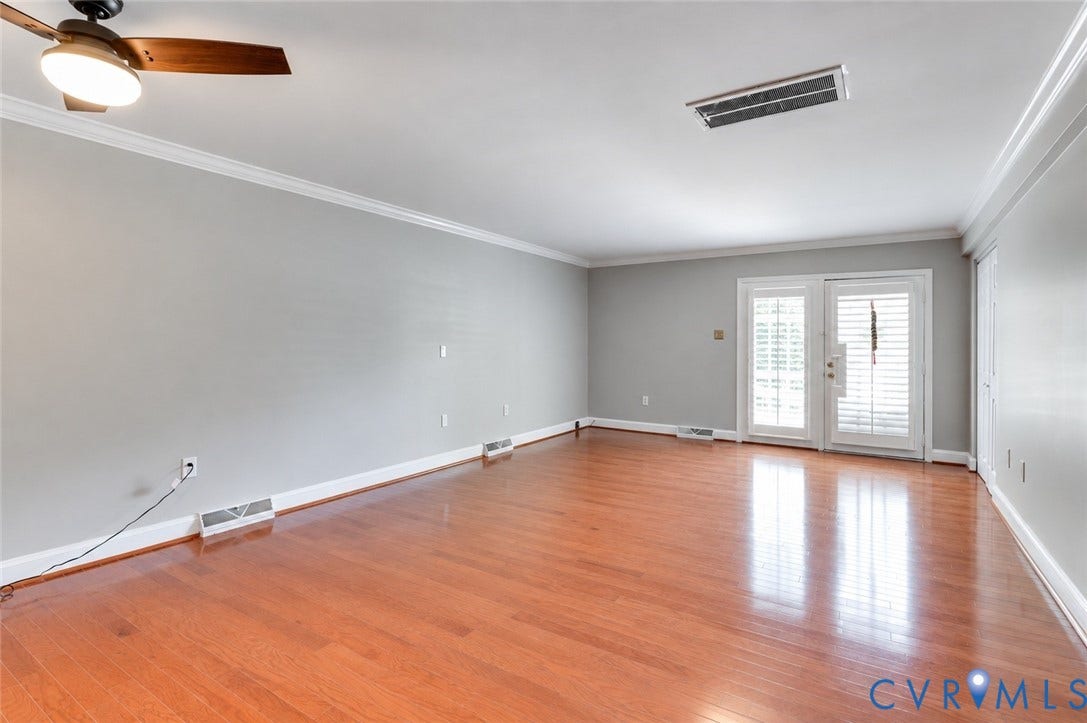 6 Stillwater Lane, Henrico, VA 23228 Hardwood flooring, crown molding, double French doors, ceiling fan, and recessed lighting