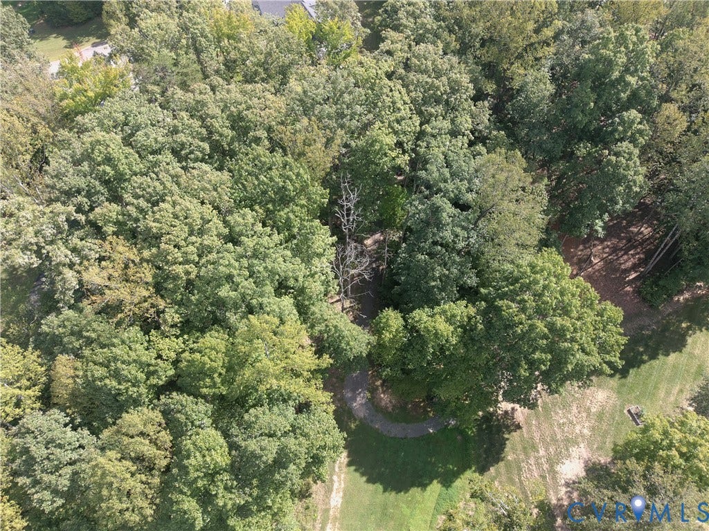 0 Wolftrap Court, Lighthouse, Bumpass, VA 23024 Wooded property featuring mature trees, a circular paved path, and natural landscaping