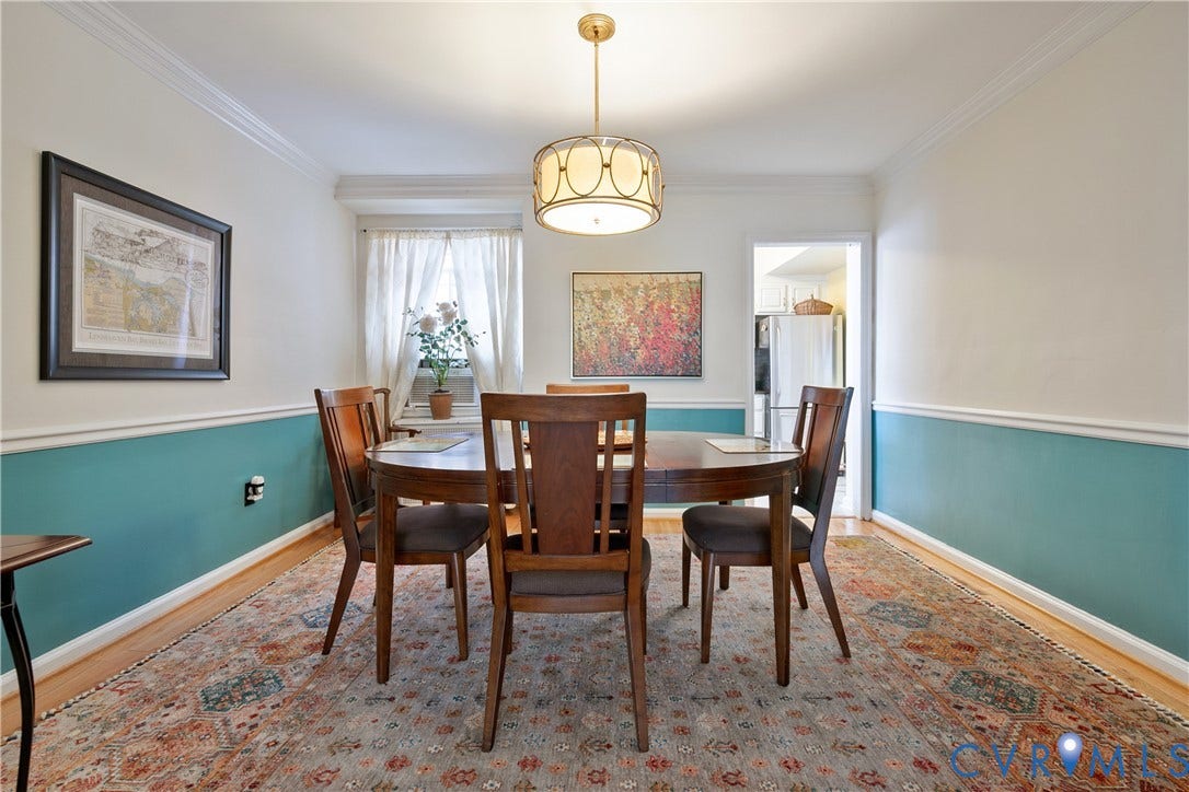 2606 Park Avenue, #U6, The Fan, Richmond, VA 23220 Hardwood flooring, crown molding, chair rail, and a semi-flush mount ceiling light