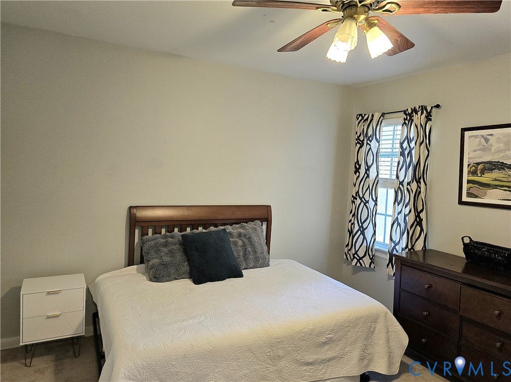 4207 Brixton Road, Creekwood, Chesterfield, VA 23832 Ceiling fan with integrated lighting, window with horizontal blinds, and neutral wall paint