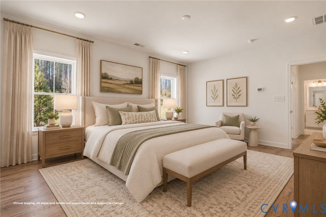 6726 Mayland Ridge Lane, The Villas At Swift Creek, Moseley, VA 23120 Virtually staged first-floor primary