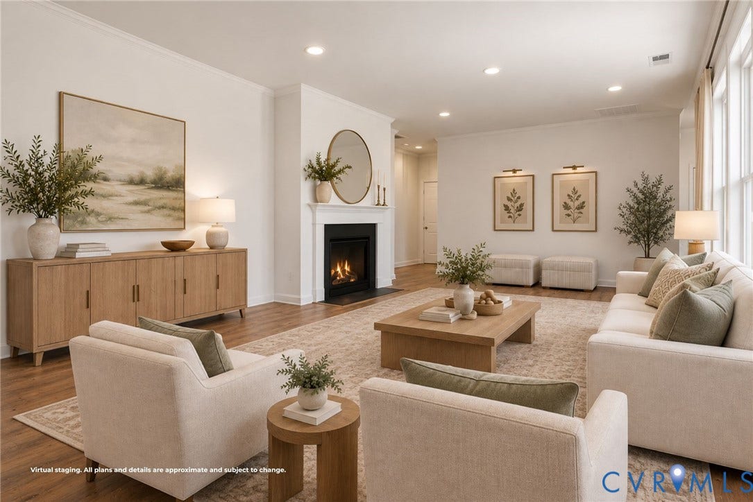 6726 Mayland Ridge Lane, The Villas At Swift Creek, Moseley, VA 23120 Virtually staged family room