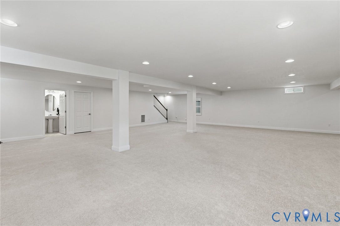 15750 Mosaic Creek Boulevard, Henrico, VA 23238 Expansive open-concept room featuring light-toned carpeting, recessed lighting, and a white interior door
