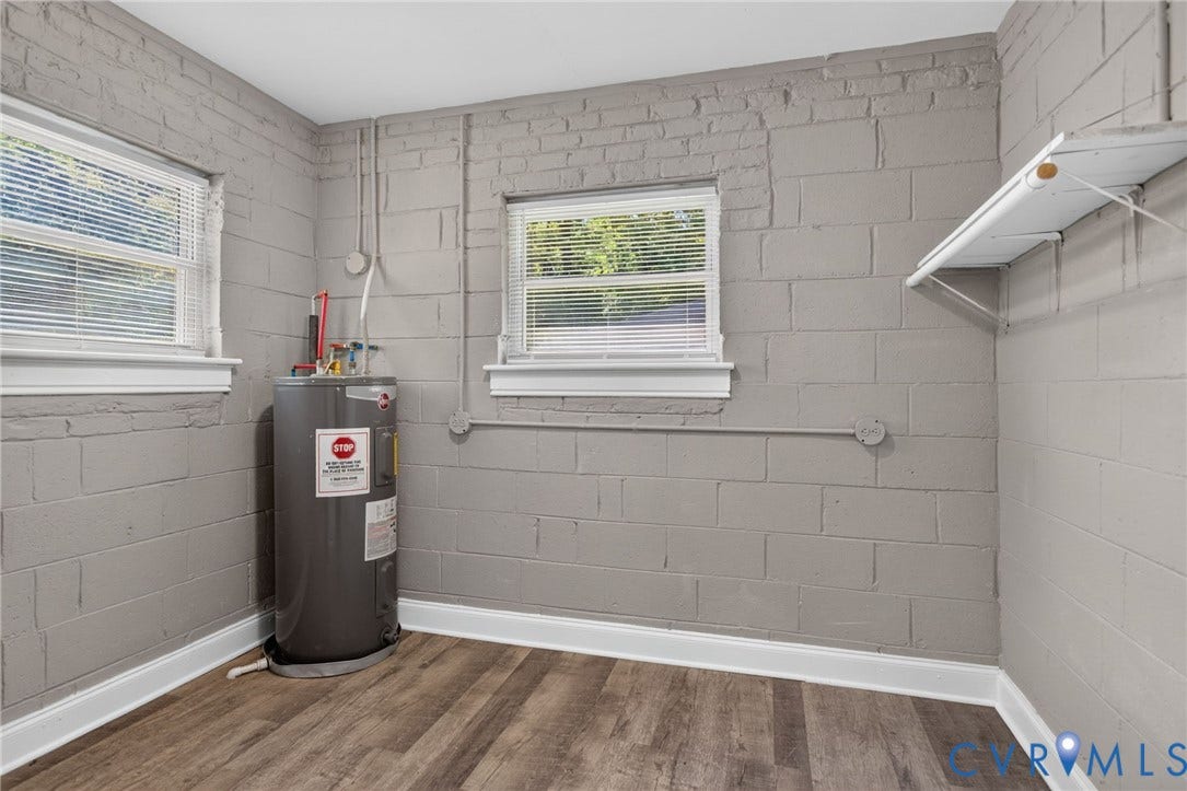 1118 Andros Road, Richmond, VA 23225 Two windows with blinds, and a built-in storage shelf new Hot Water Heater