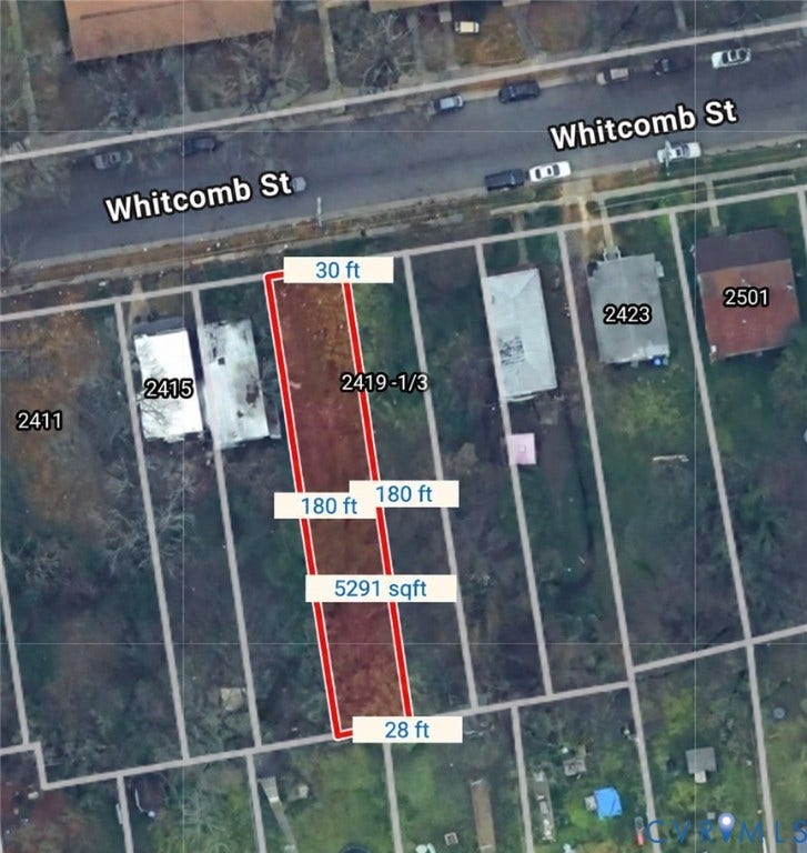 Property Survey. Illustrating the dimensions and area of the property, including frontage on Whitcomb St