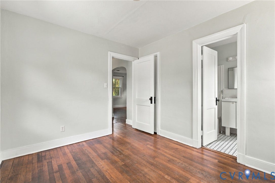 Wood-finish flooring with white trim