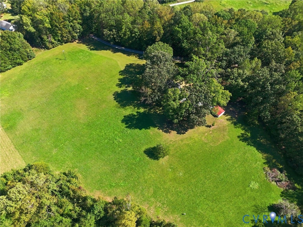 Expansive green space featuring scattered mature trees and dense surrounding foliage.