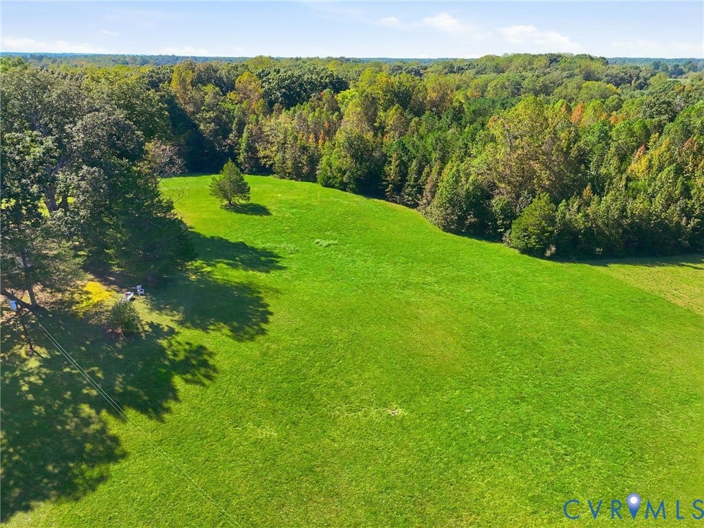 Expansive green space featuring a natural tree line and mature trees.