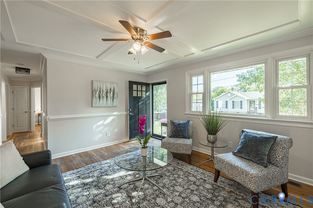 5312 Marian Street, Richmond, VA 23226 Recessed ceiling with a central fan fixture, wood-finish flooring, and white trim throughout