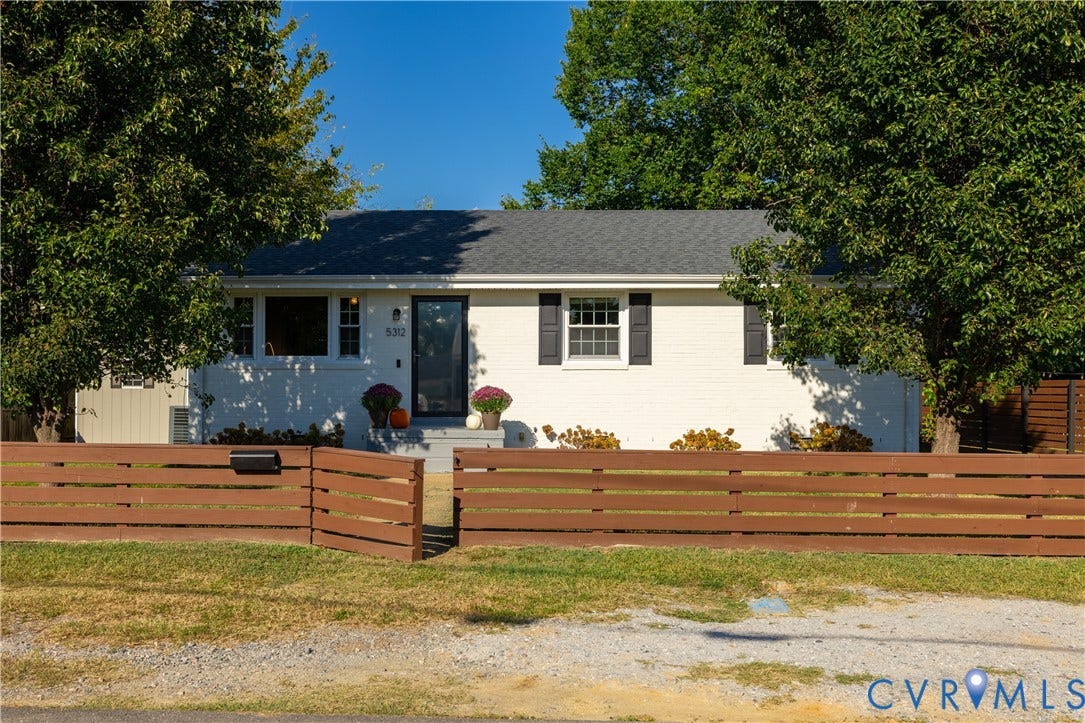 5312 Marian Street, Richmond, VA 23226 White brick exterior with a dark shingle roof
